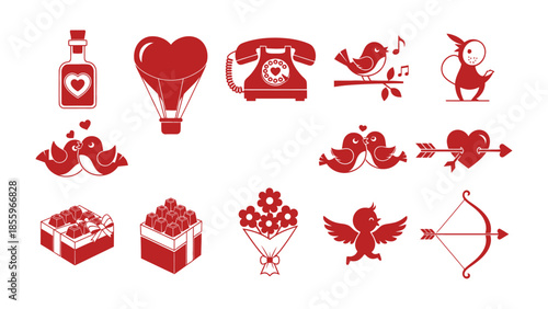 Valentine's Icon Set: A captivating collection of Valentine's Day icons, featuring heartfelt symbols of love and romance, designed with delicate lines and charming detail.
