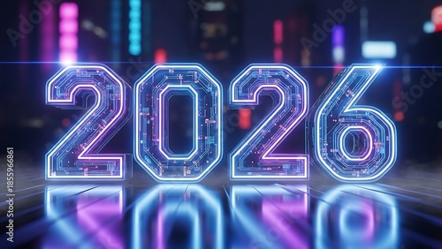 3D Neon Cyberpunk Text Effect for 2026 Tech New Year Celebration Background
