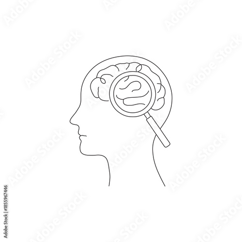 Human head line art silhouette with brain vector illustration