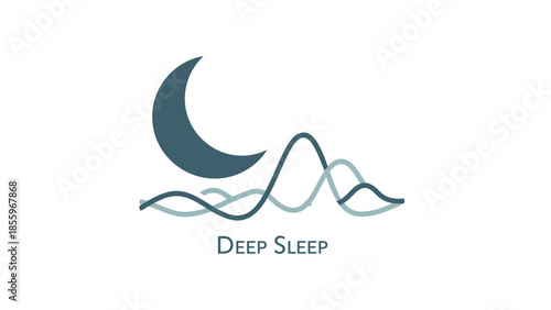 Deep Sleep Icon with Moon and Brain Waves Frequency for Wellness App Logo
