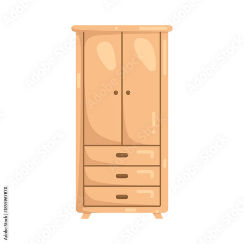 Illustration of Wooden Wardrobe with Drawers