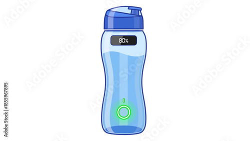 Smart water bottle illustration with digital screen display indicator and sensor for healthy hydration and lifestyle technology concept