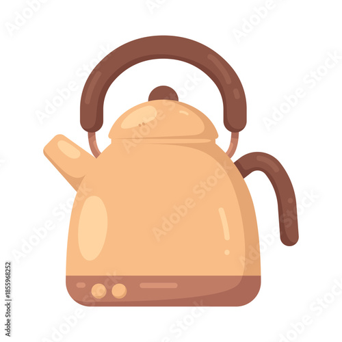 Illustration of Beige Kettle with Brown Handle