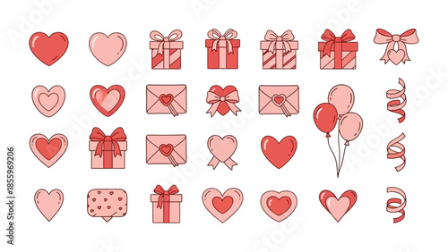 Valentine's Day Icon Set: A collection of charming heart and gift illustrations, perfect for celebrating love and affection.