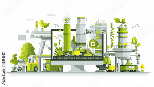 Eco-friendly futuristic cityscape with sustainable technology and green energy