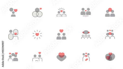 Love and Unity Icon Set: A collection of simple, yet emotive icons depicting the essence of love, connection, and harmony between people.