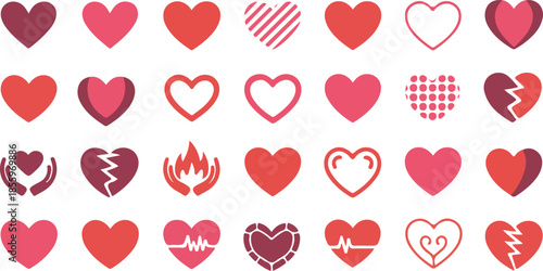 Red heartbeat line collection with heart symbol, cardiology, medical pulse, ECG, EKG design, healthcare clipart vector illustration, health monitoring, digital heartbeat graphics