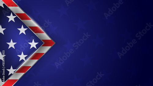 American flag stars and red stripes with silver geometric shapes in blue background template