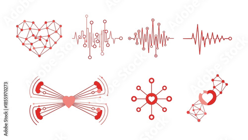 Heartbeat Signals: Illustrative depiction of heart rate or pulse using graphic design to convey a symbolic meaning of life or love. 