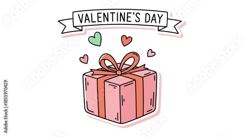 Valentine's Gift of Affection: A beautifully wrapped gift box sits, adorned with a delicate ribbon and surrounded by floating hearts, celebrating the spirit of love and connection.