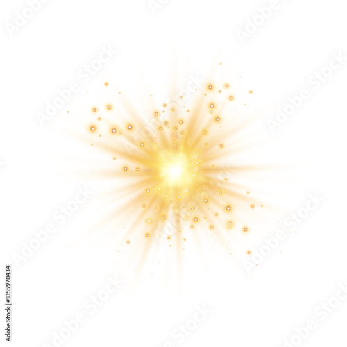 Sunlight lens flare, sun flash with rays and spotlight. Burst explosion on a white background. Vector illustration.	
