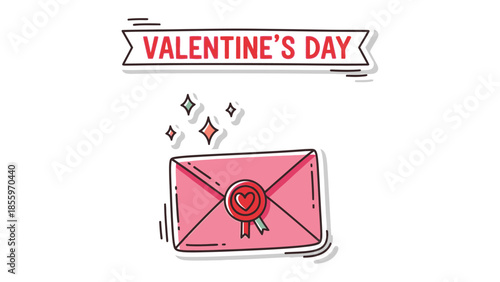 Valentine's Day Greeting: Expressing love and affection, a beautifully illustrated Valentine's Day envelope with a heart seal exudes romance and anticipation, perfect for conveying heartfelt wishes.