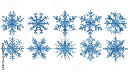Delicate blue snowflakes on white background for winter designs