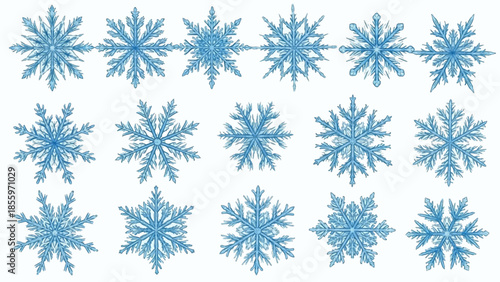 Delicate blue snowflakes on white background for winter designs