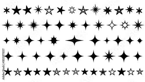 Collection of various star shapes and designs in black
