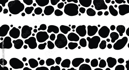 Cowhide inspired pattern, abstract black blobs, organic spot texture, stylized ink shapes, vector design elements, bold graphic background