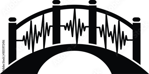 Bridge with heartbeat graph crossing over archway isolated