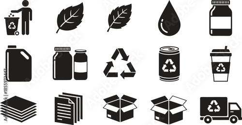 Recycling symbols and icons set