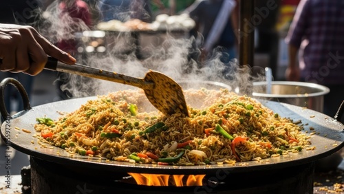 Stir-fry over open flame in a large pan