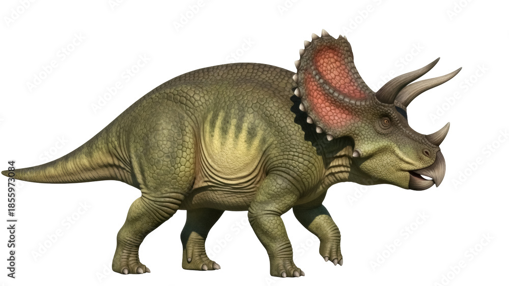 Obraz premium Isolated Triceratops walking side view against background animal wildlife creature dinosaur