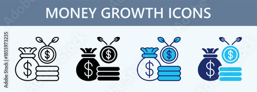 Money Growth Icon Set Multiple Style Collection