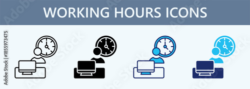 Working Hours Icon Set Multiple Style Collection