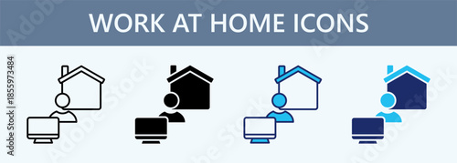 Work At Home Icon Set Multiple Style Collection