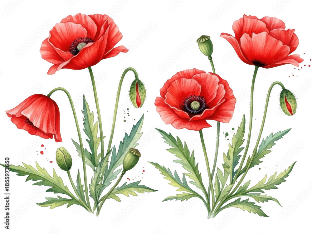 Obraz premium Vibrant red poppies isolated on transparent background