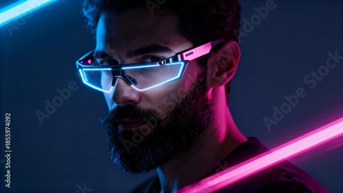 Man wearing futuristic glowing glasses