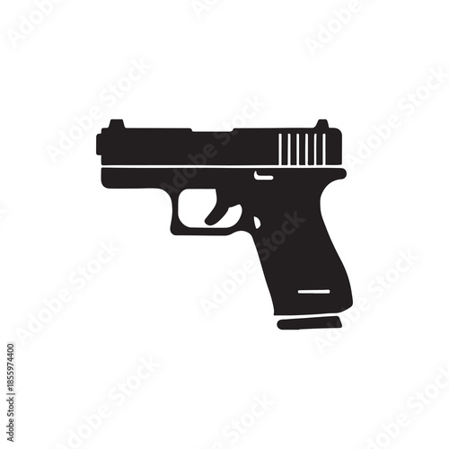 Pistol with bullets on white background