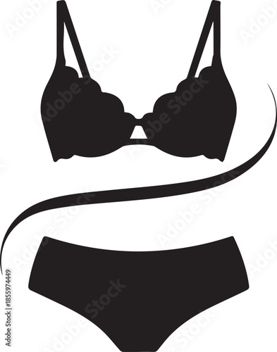 Black silhouette of a bra and panties with a swoosh element underwear