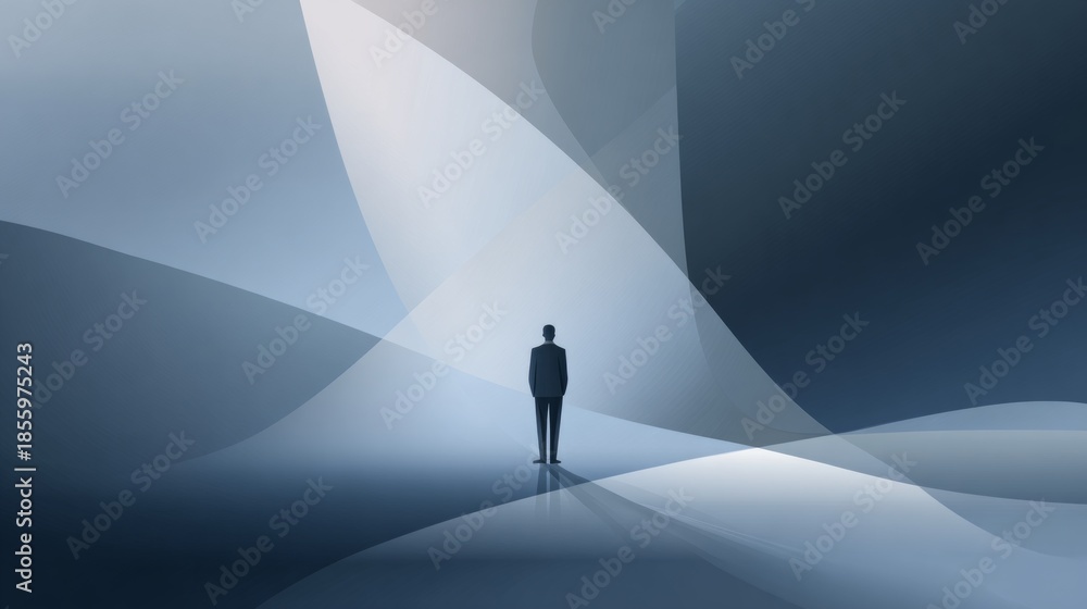 Obraz premium Minimalist Executive Management Illustration in Abstract Blue Shades