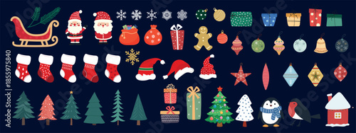 A large set of Christmas and New Year elements for holiday design.