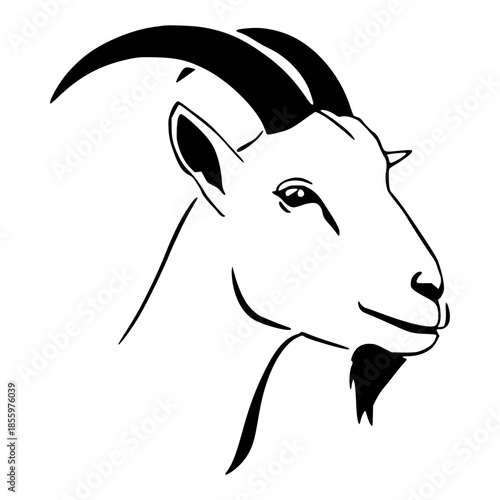 Minimalist Goat Head Vector Illustration in Black and White