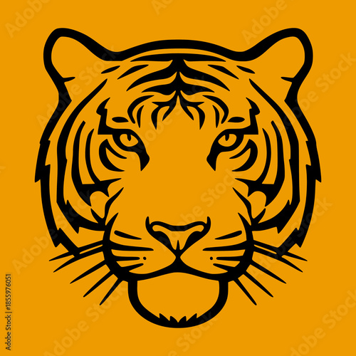 Bold Black Tiger Head Illustration on Orange Background