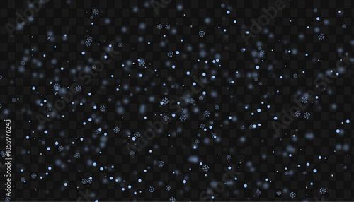Realistic Snowfall Effect on Dark Background, Winter Snow Particles Overlay