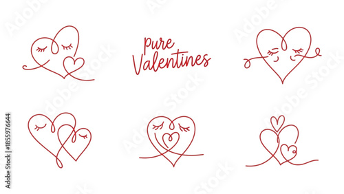 Artistic Valentines' Day: A collection of minimalist line drawings showcases the essence of love, creating a captivating visual poem for pure Valentines. 