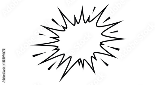 Simple black and white comic book style explosion or burst element for expressing shock surprise or impact in graphic design.