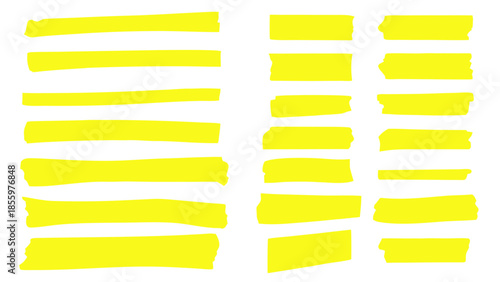 Abstract arrangement of irregular yellow shapes on a dark black background