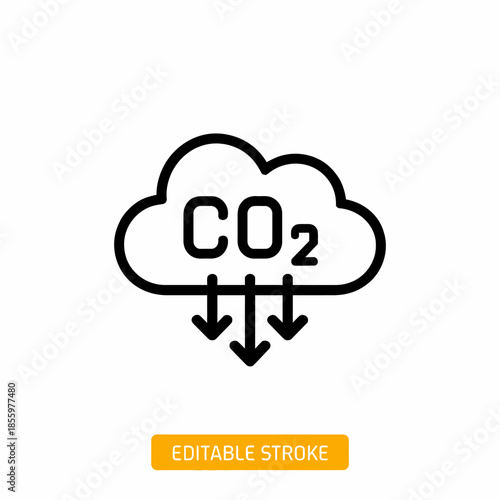 Carbon Dioxide Emission Reduction Icon with Down Arrows