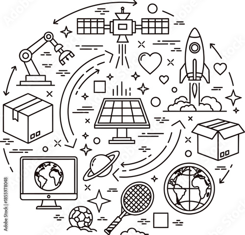 A collection of various transportation vehicles including scooters bicycles and delivery