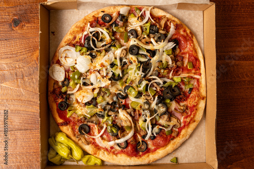 Pizza with olives and onions