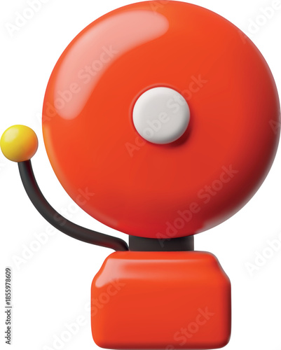 Red fire alarm system signal device 3D vector icon, prevention, emergency, warning bell, firefighter safety equipment