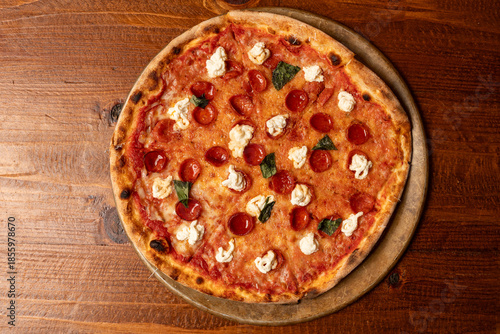 pepperoni pizza with ricotta and Basil