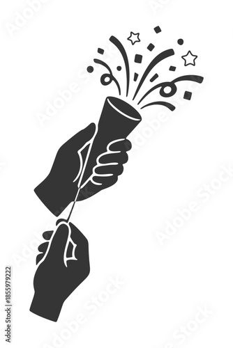 パーティークラッカーを鳴らす手のシルエットアイコン