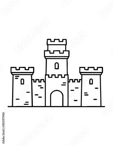 Majestic medieval castle with towers on white background