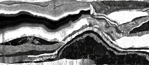 Grunge geological strata background with black and white layered lines. seamless abstract geology layers texture design.