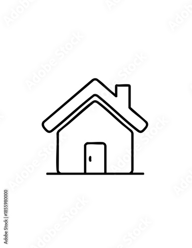 Simple line drawing of a house with chimney and door