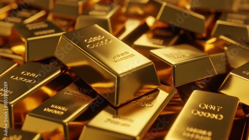 Stacked gold bars on a white table representing wealth and investment