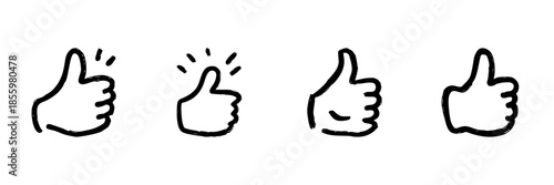 Thumbs Up Gesture Line Icon Set In Doodle Style. Positive Feedback, Approval, And Agreement Symbols Outline Sketch Collection. Hand Drawn Isolated Vector Illustration